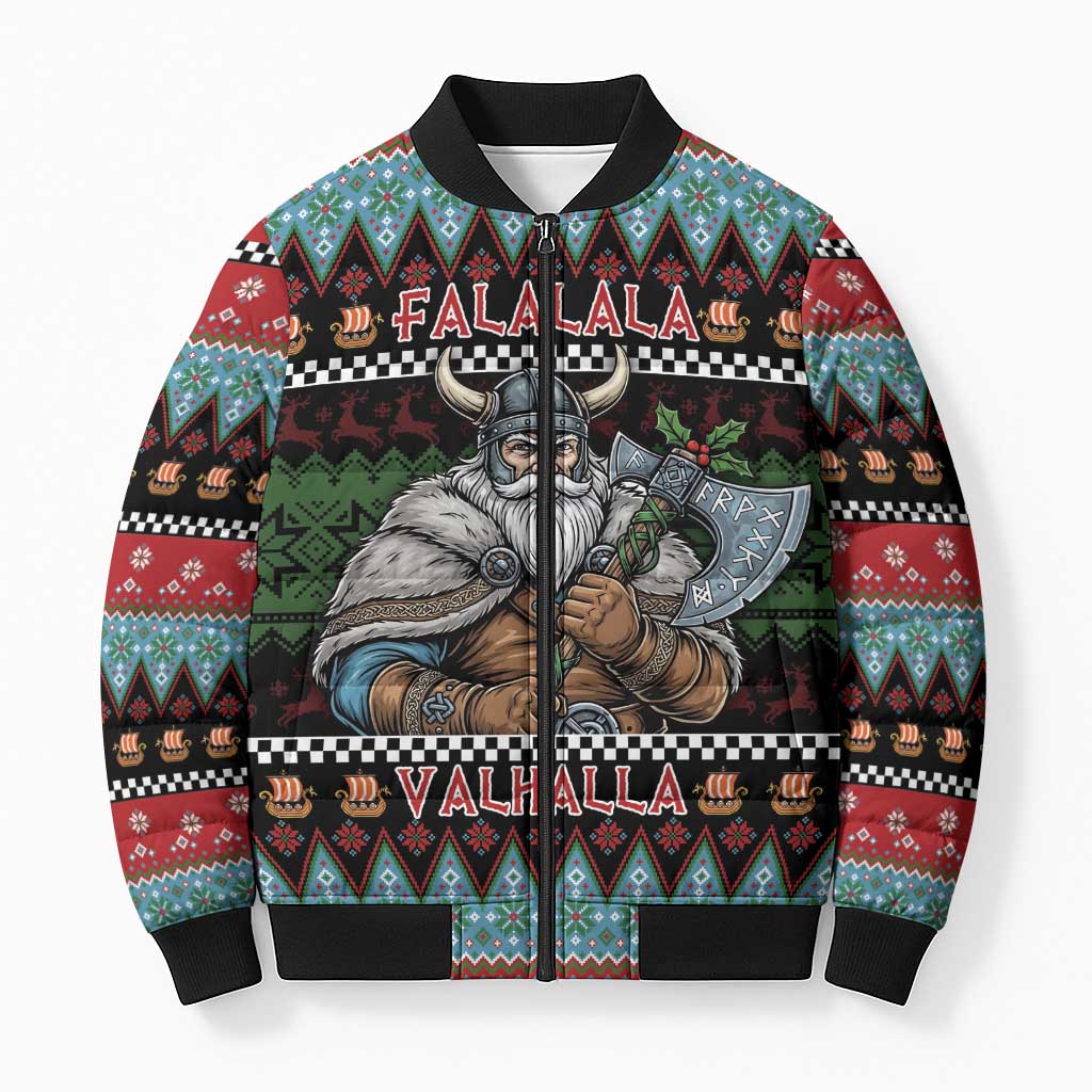 Vikings Christmas Bomber Puffer Jacket Warrior Santa - Wonder Print Shop