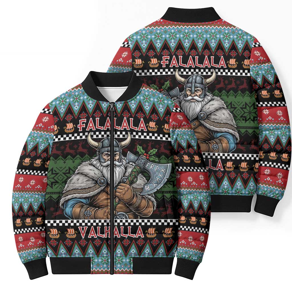 Vikings Christmas Bomber Puffer Jacket Warrior Santa - Wonder Print Shop