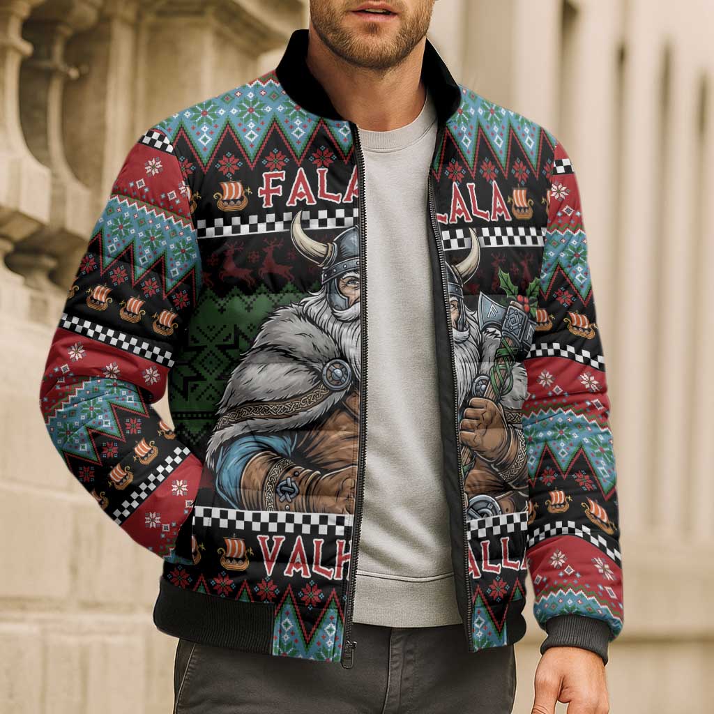 Vikings Christmas Bomber Puffer Jacket Warrior Santa - Wonder Print Shop