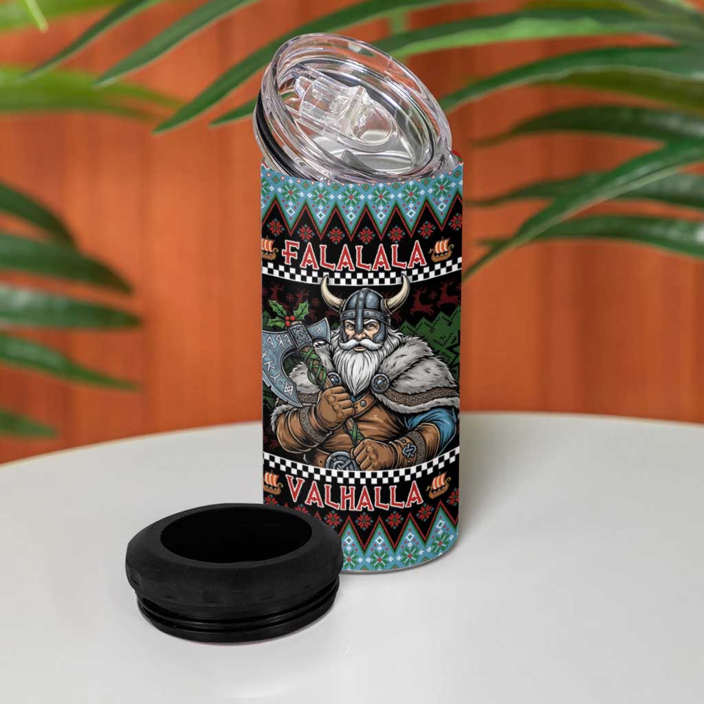 Vikings Christmas 4 in 1 Can Cooler Tumbler Warrior Santa - Wonder Print Shop