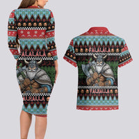 Vikings Christmas Couples Matching Long Sleeve Bodycon Dress and Hawaiian Shirt Warrior Santa - Wonder Print Shop