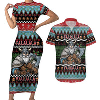 Vikings Christmas Couples Matching Short Sleeve Bodycon Dress and Hawaiian Shirt Warrior Santa - Wonder Print Shop
