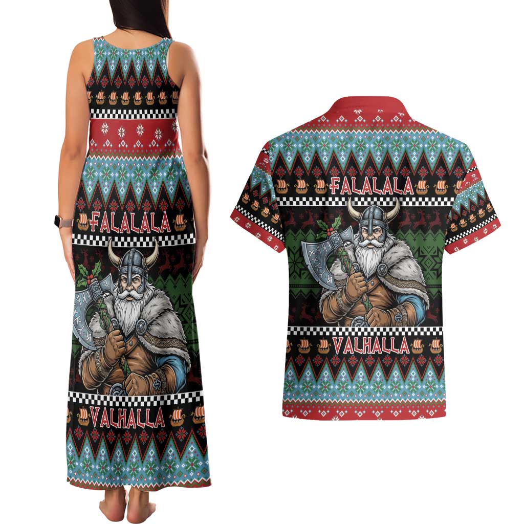 Vikings Christmas Couples Matching Tank Maxi Dress and Hawaiian Shirt Warrior Santa - Wonder Print Shop