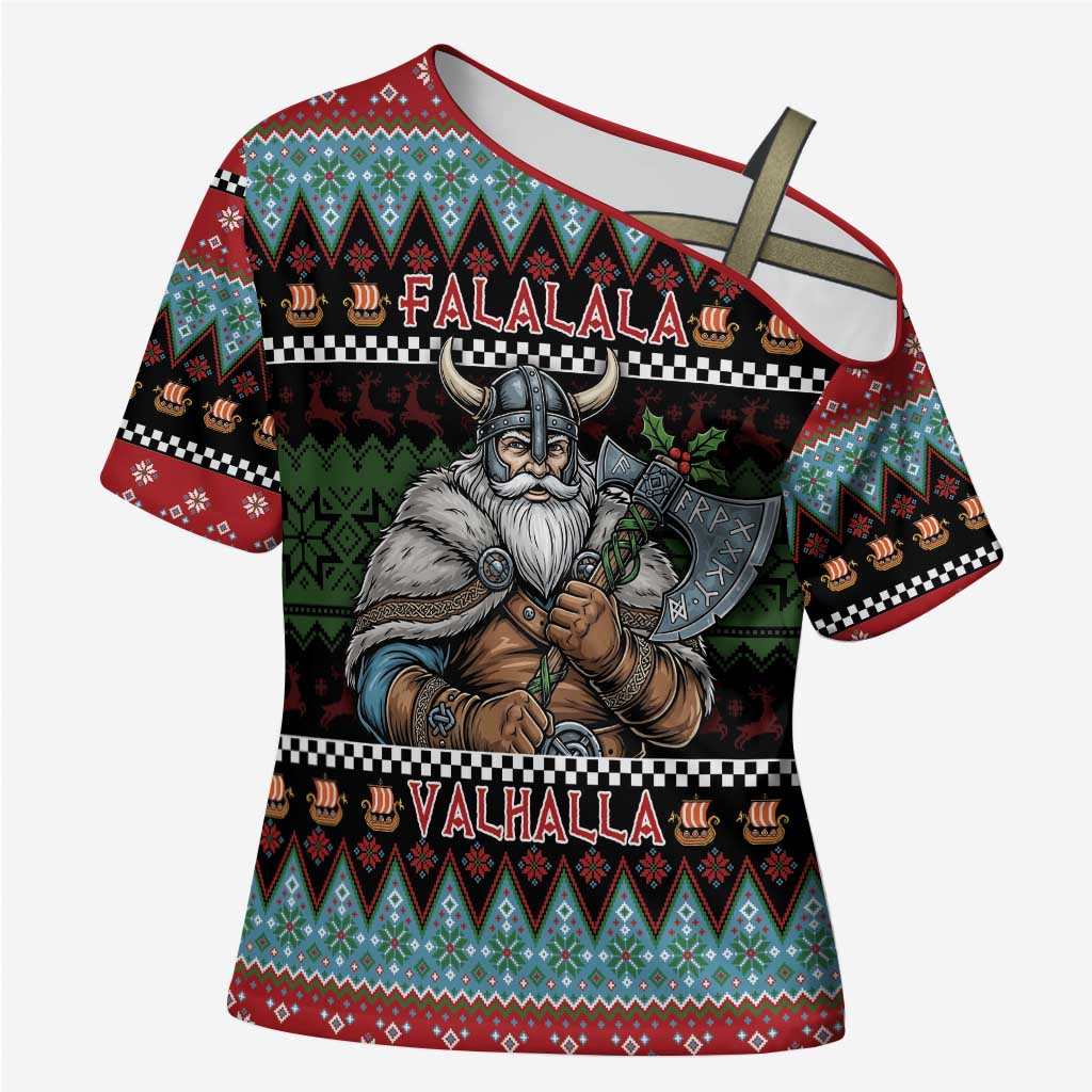 Vikings Christmas Cross Shoulder Shirt Warrior Santa - Wonder Print Shop
