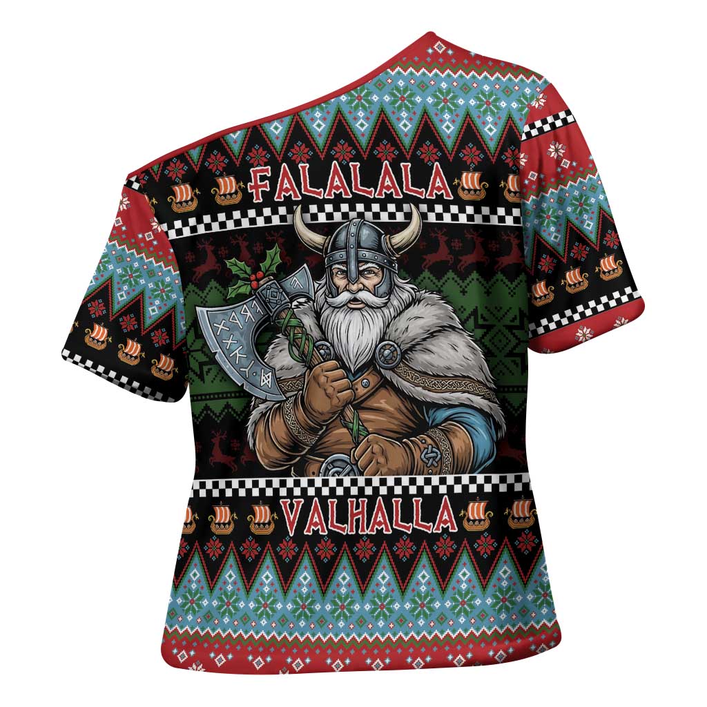 Vikings Christmas Cross Shoulder Shirt Warrior Santa - Wonder Print Shop