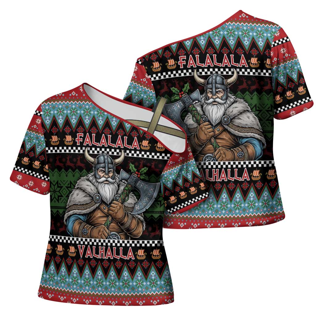 Vikings Christmas Cross Shoulder Shirt Warrior Santa - Wonder Print Shop