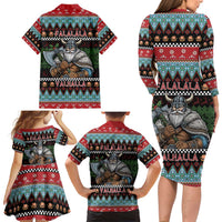 Vikings Christmas Family Matching Long Sleeve Bodycon Dress and Hawaiian Shirt Warrior Santa - Wonder Print Shop