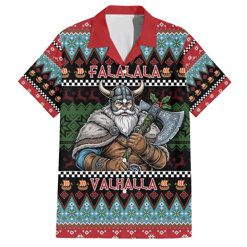 Vikings Christmas Family Matching Long Sleeve Bodycon Dress and Hawaiian Shirt Warrior Santa - Wonder Print Shop