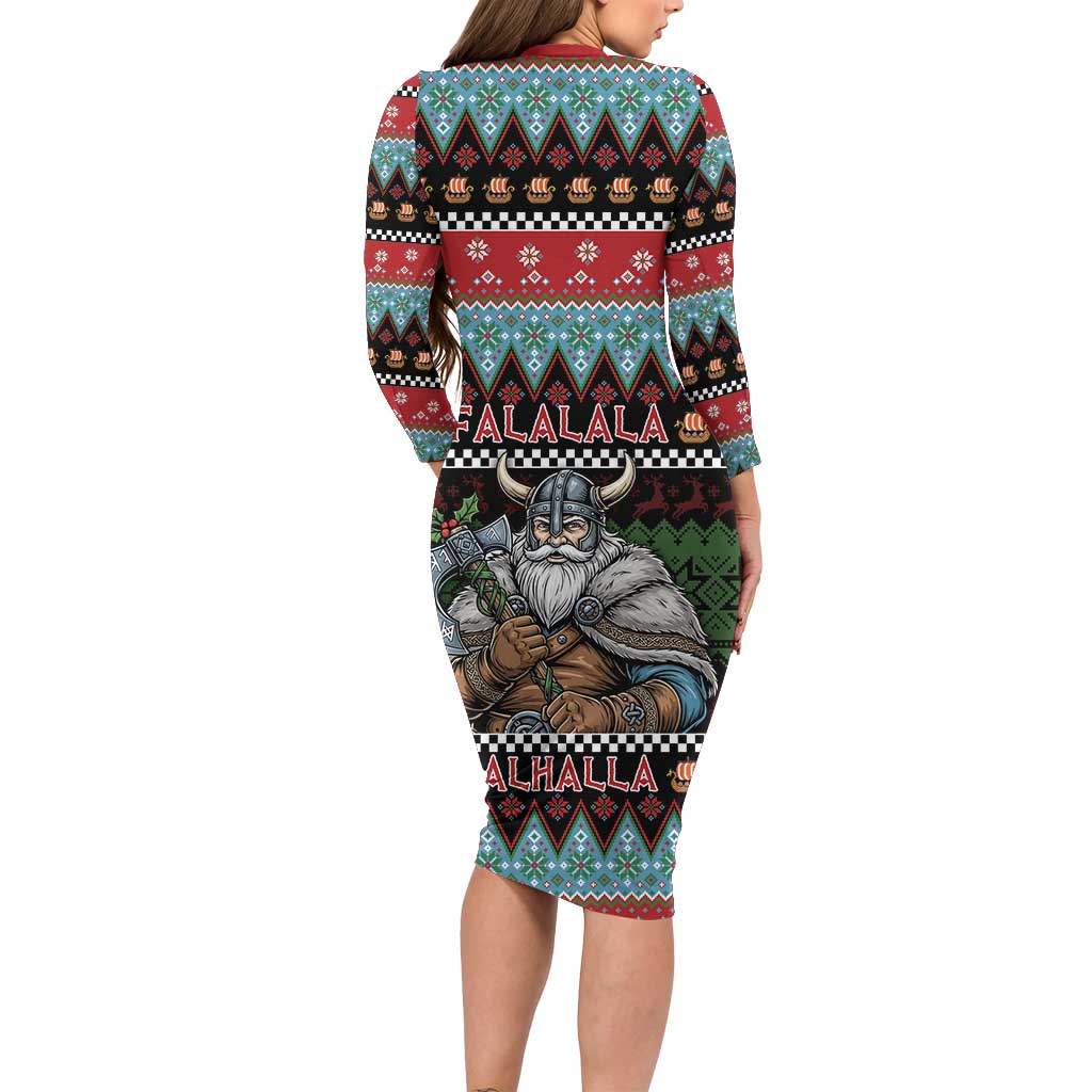 Vikings Christmas Family Matching Long Sleeve Bodycon Dress and Hawaiian Shirt Warrior Santa - Wonder Print Shop