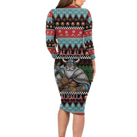 Vikings Christmas Family Matching Long Sleeve Bodycon Dress and Hawaiian Shirt Warrior Santa - Wonder Print Shop