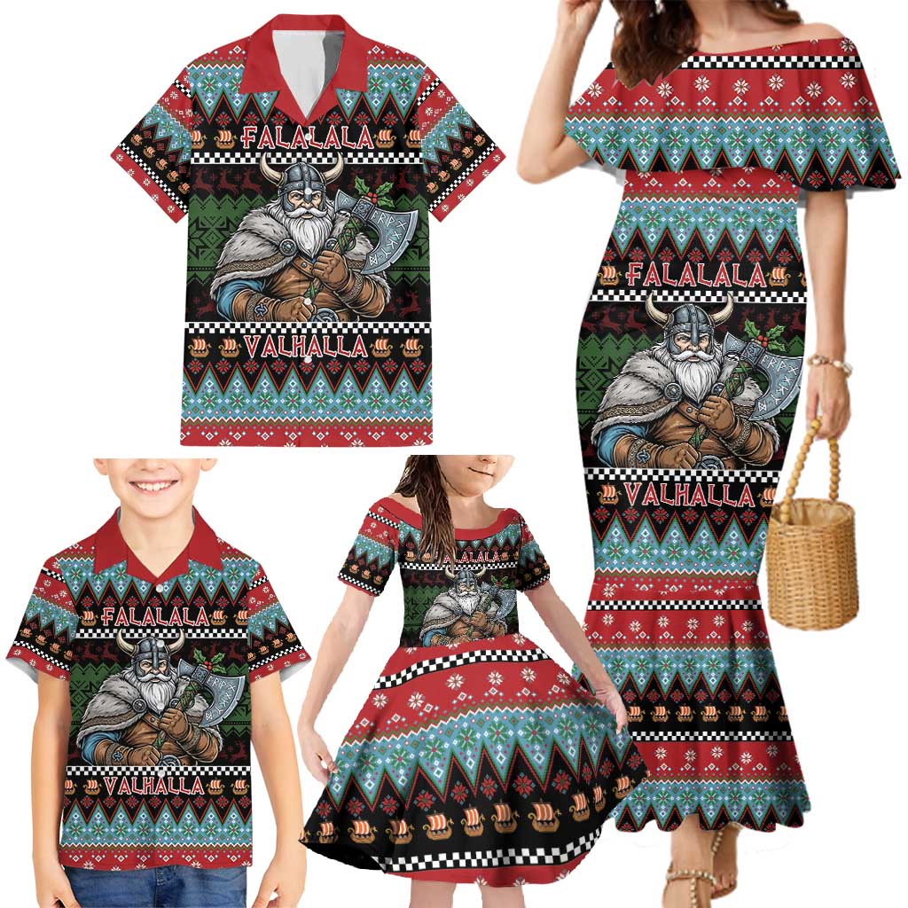 Vikings Christmas Family Matching Mermaid Dress and Hawaiian Shirt Warrior Santa - Wonder Print Shop