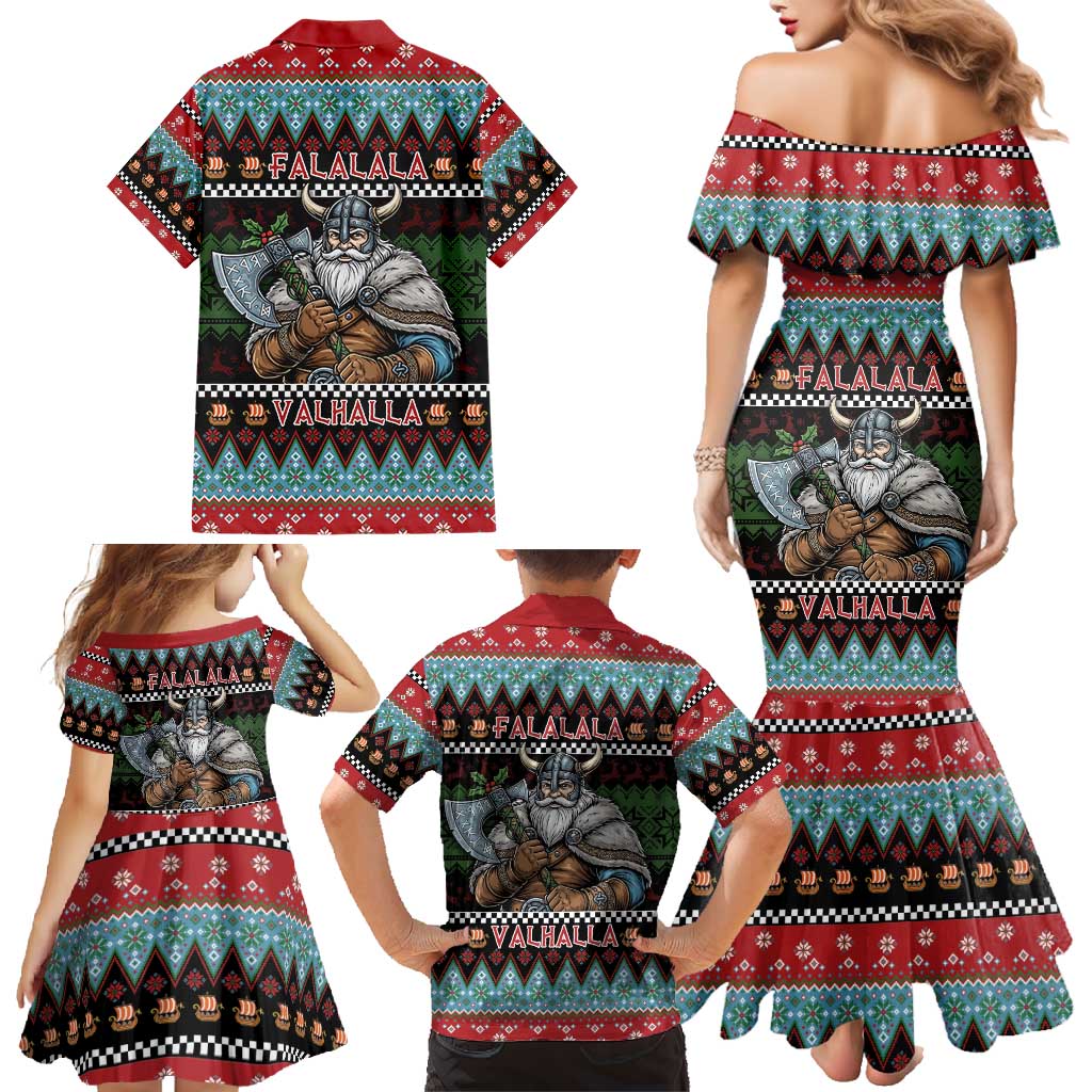 Vikings Christmas Family Matching Mermaid Dress and Hawaiian Shirt Warrior Santa - Wonder Print Shop