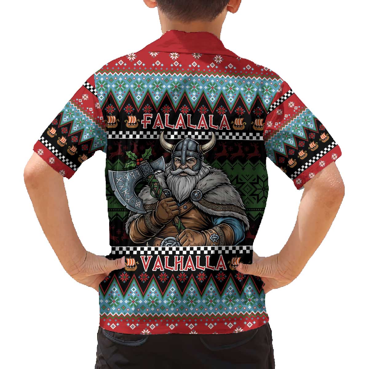 Vikings Christmas Family Matching Off The Shoulder Long Sleeve Dress and Hawaiian Shirt Warrior Santa - Wonder Print Shop