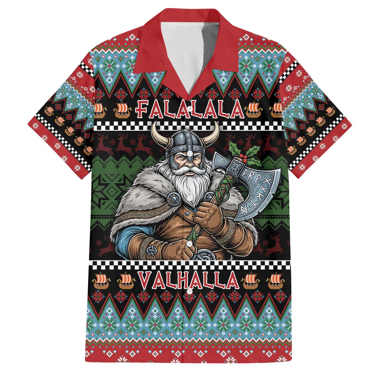 Vikings Christmas Family Matching Off The Shoulder Long Sleeve Dress and Hawaiian Shirt Warrior Santa - Wonder Print Shop