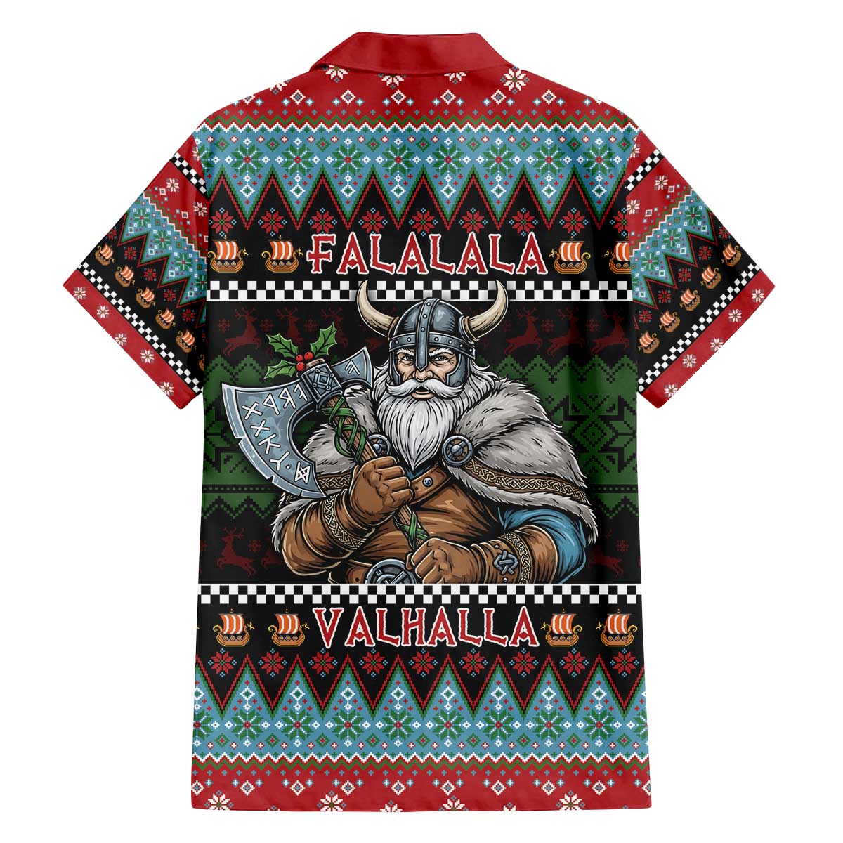 Vikings Christmas Family Matching Off The Shoulder Long Sleeve Dress and Hawaiian Shirt Warrior Santa - Wonder Print Shop