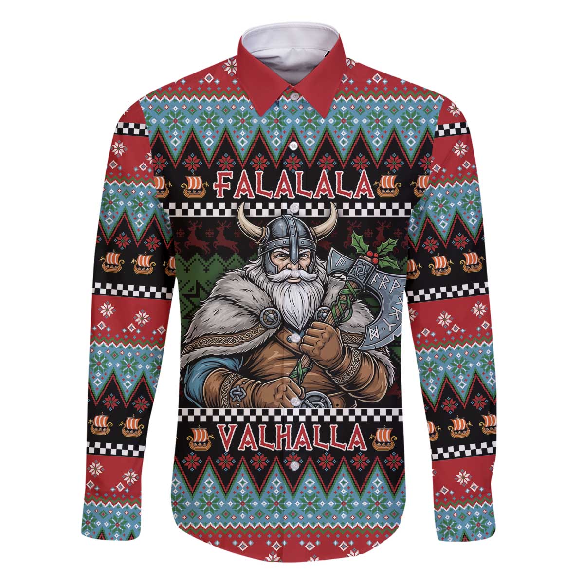 Vikings Christmas Family Matching Off The Shoulder Long Sleeve Dress and Hawaiian Shirt Warrior Santa - Wonder Print Shop