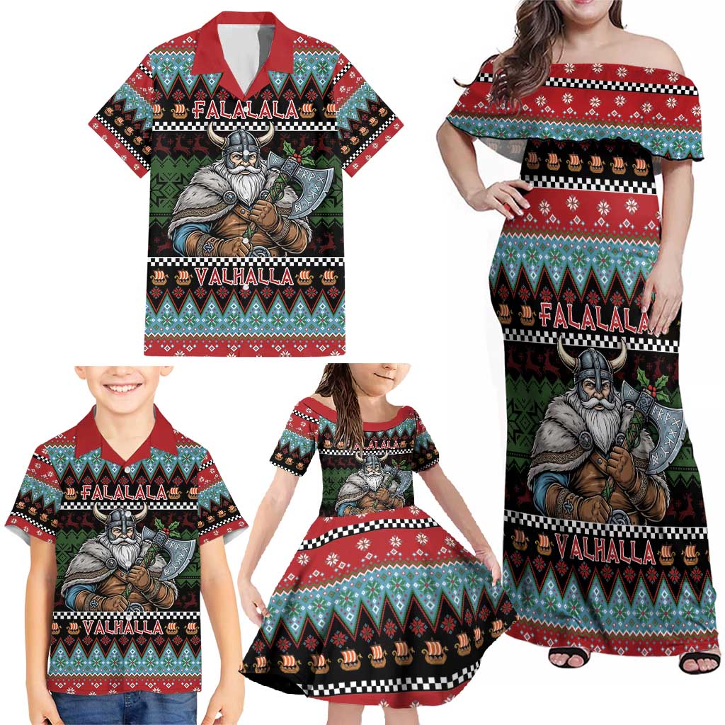 Vikings Christmas Family Matching Off Shoulder Maxi Dress and Hawaiian Shirt Warrior Santa - Wonder Print Shop