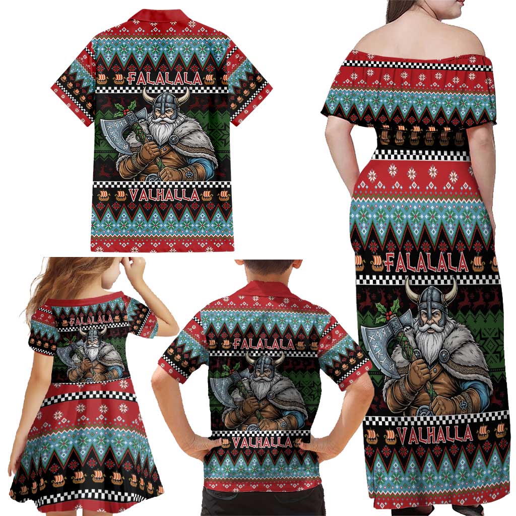 Vikings Christmas Family Matching Off Shoulder Maxi Dress and Hawaiian Shirt Warrior Santa - Wonder Print Shop