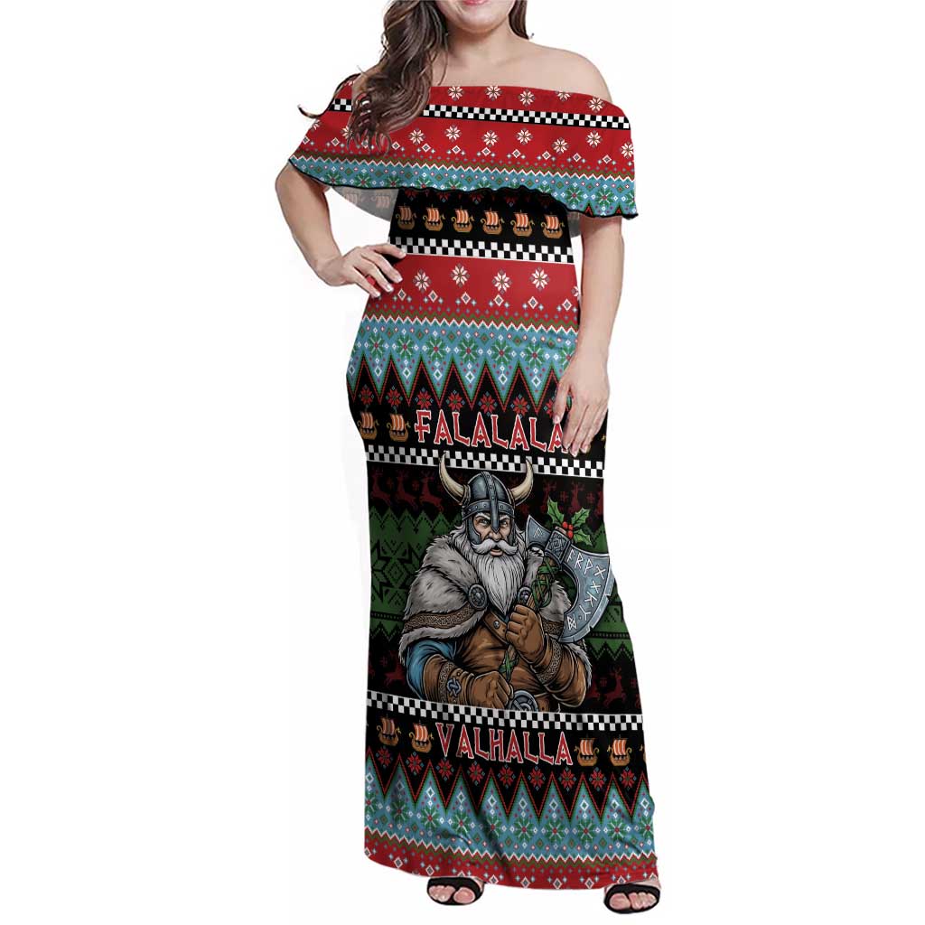 Vikings Christmas Family Matching Off Shoulder Maxi Dress and Hawaiian Shirt Warrior Santa - Wonder Print Shop