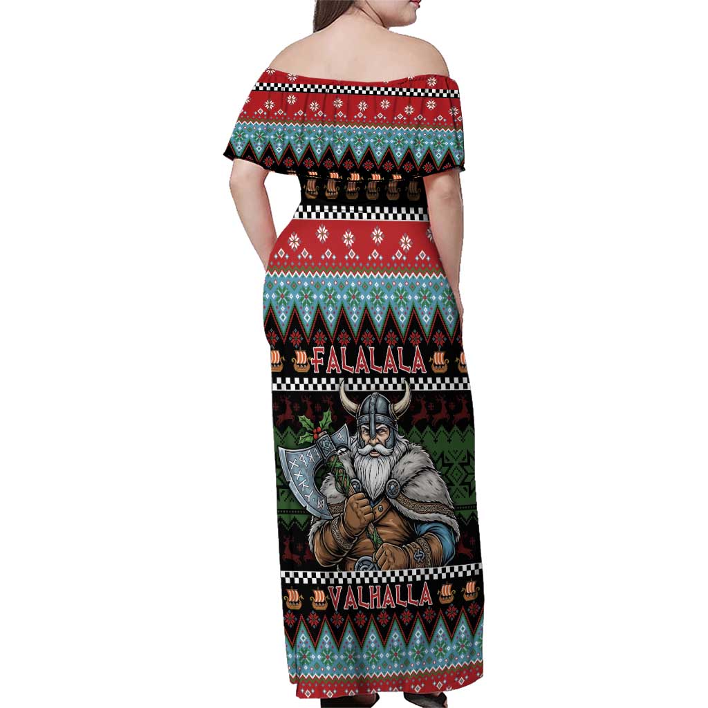 Vikings Christmas Family Matching Off Shoulder Maxi Dress and Hawaiian Shirt Warrior Santa - Wonder Print Shop