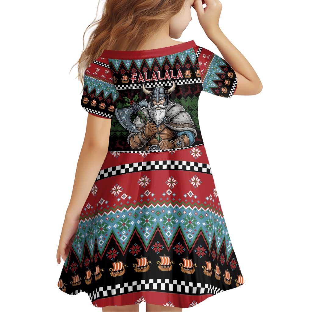 Vikings Christmas Family Matching Off Shoulder Short Dress and Hawaiian Shirt Warrior Santa - Wonder Print Shop