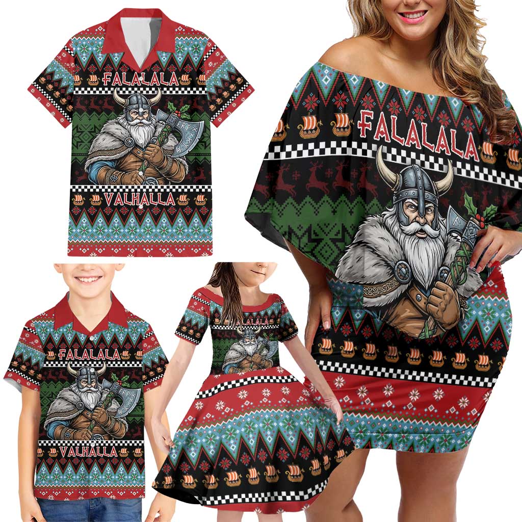 Vikings Christmas Family Matching Off Shoulder Short Dress and Hawaiian Shirt Warrior Santa - Wonder Print Shop