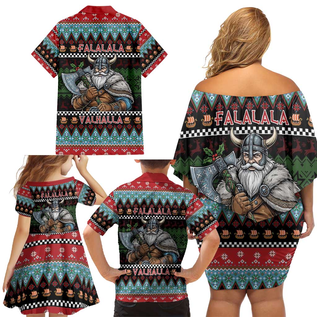 Vikings Christmas Family Matching Off Shoulder Short Dress and Hawaiian Shirt Warrior Santa - Wonder Print Shop