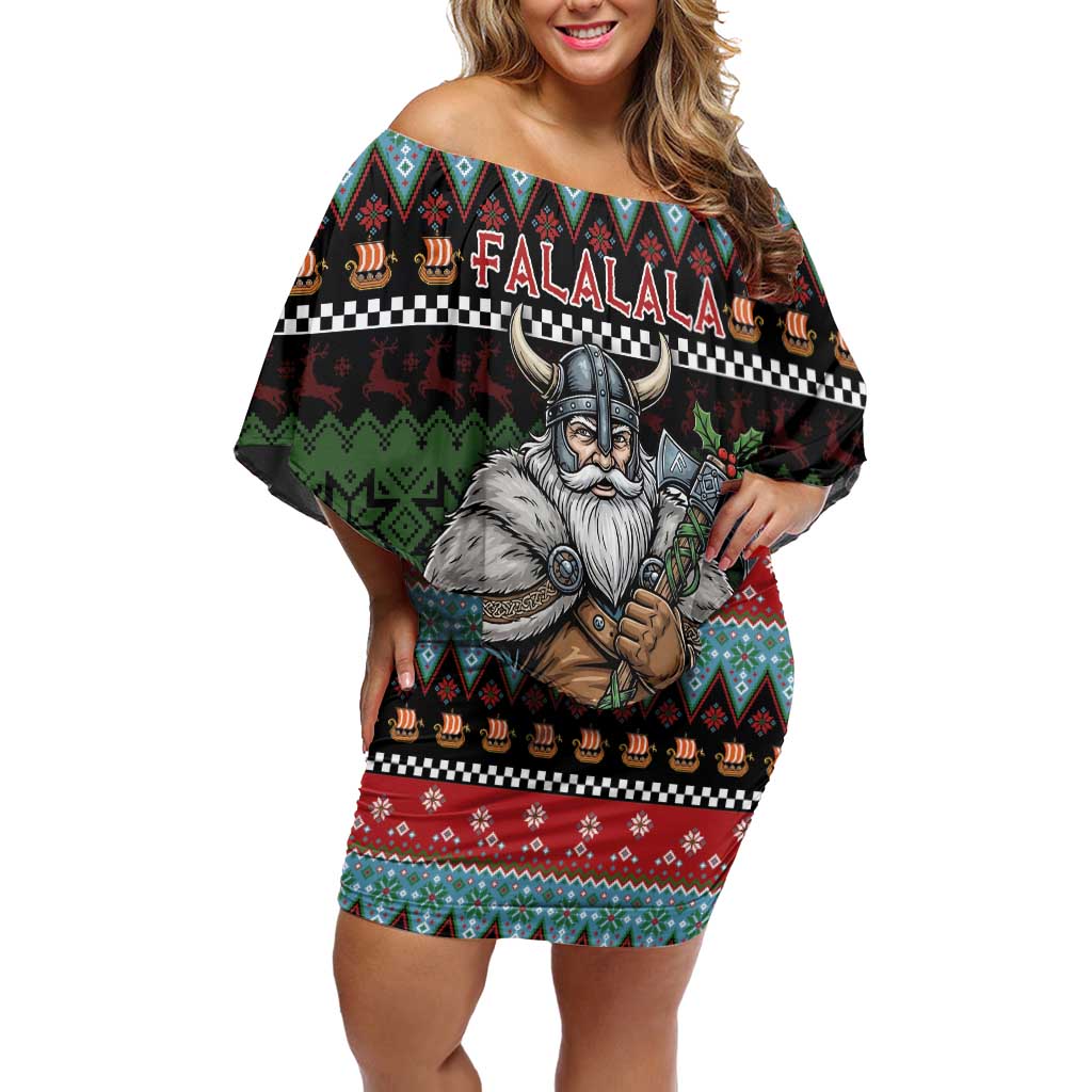 Vikings Christmas Family Matching Off Shoulder Short Dress and Hawaiian Shirt Warrior Santa - Wonder Print Shop