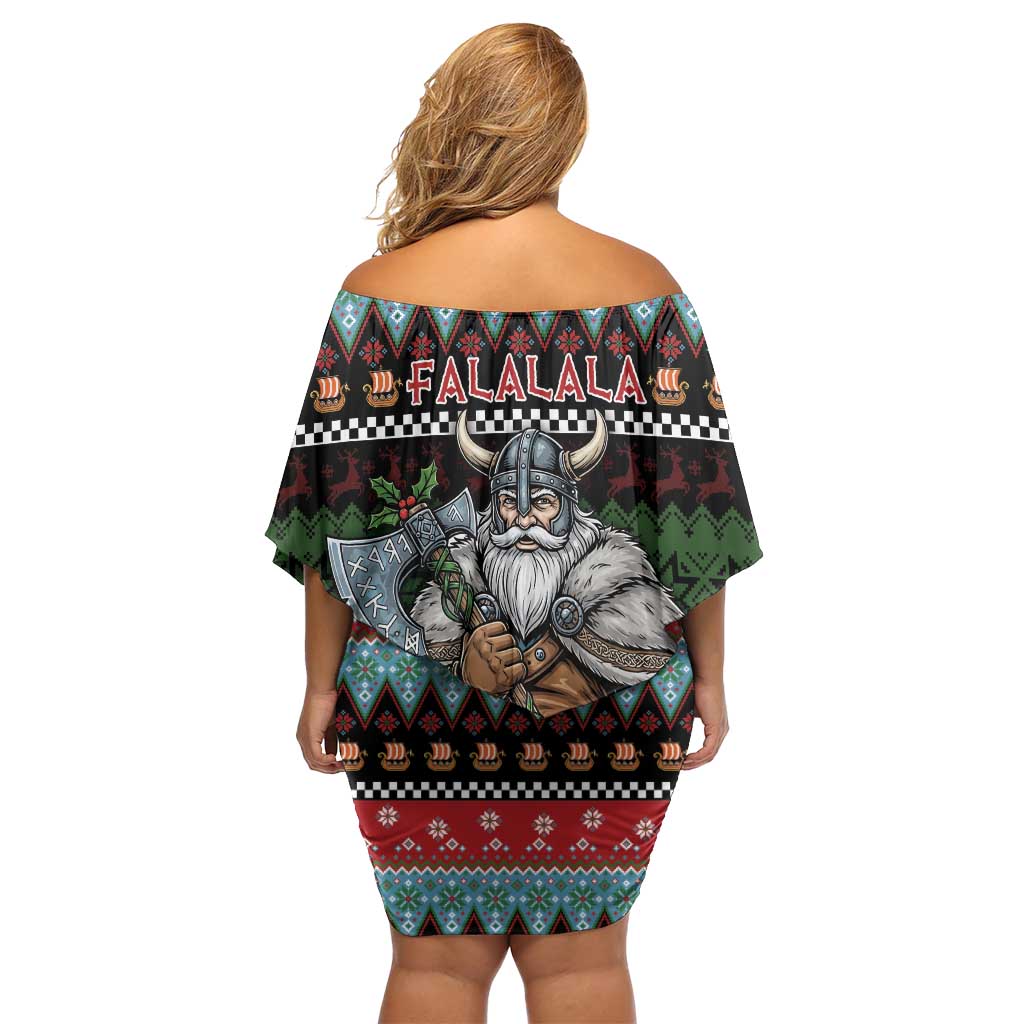 Vikings Christmas Family Matching Off Shoulder Short Dress and Hawaiian Shirt Warrior Santa - Wonder Print Shop