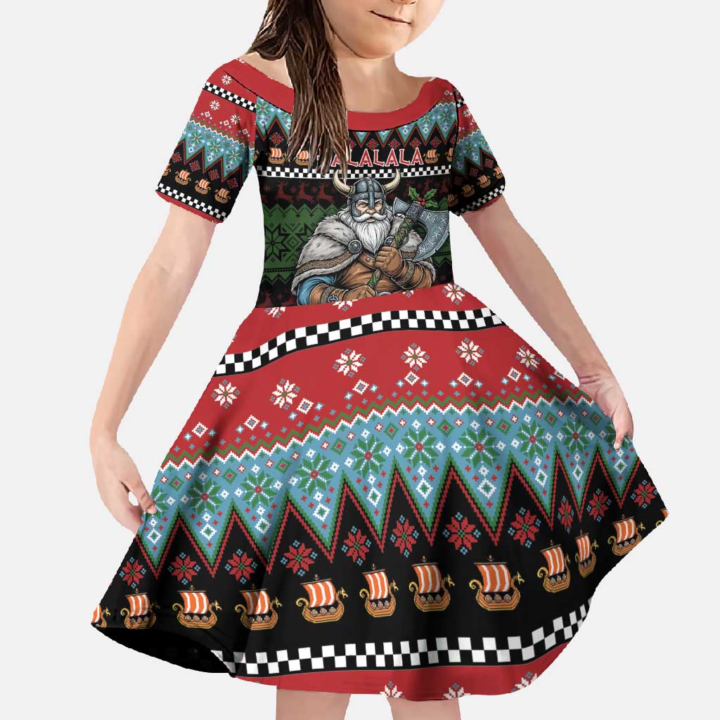 Vikings Christmas Family Matching Short Sleeve Bodycon Dress and Hawaiian Shirt Warrior Santa - Wonder Print Shop