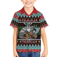 Vikings Christmas Family Matching Short Sleeve Bodycon Dress and Hawaiian Shirt Warrior Santa - Wonder Print Shop