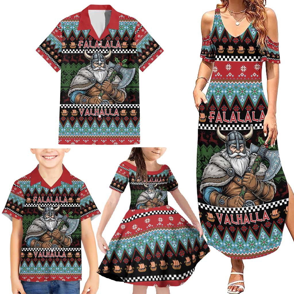 Vikings Christmas Family Matching Summer Maxi Dress and Hawaiian Shirt Warrior Santa - Wonder Print Shop