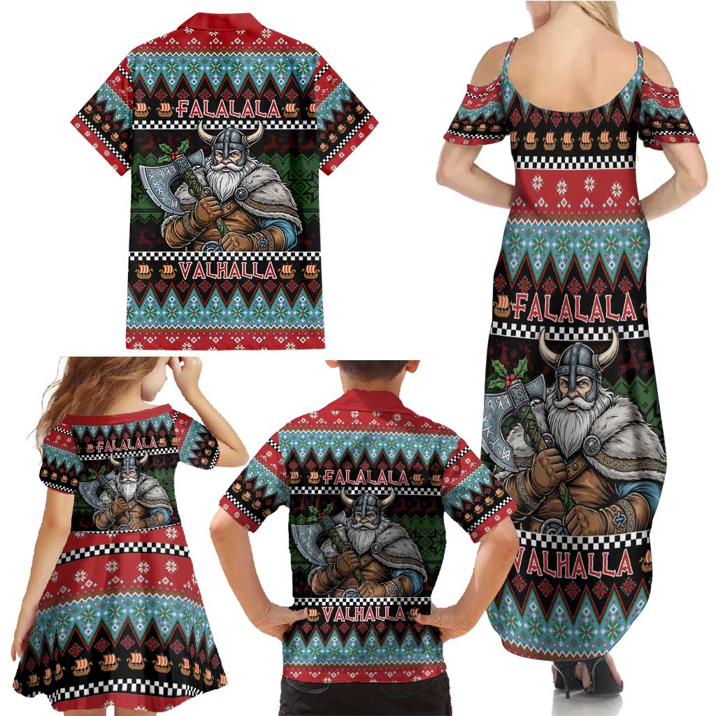Vikings Christmas Family Matching Summer Maxi Dress and Hawaiian Shirt Warrior Santa - Wonder Print Shop