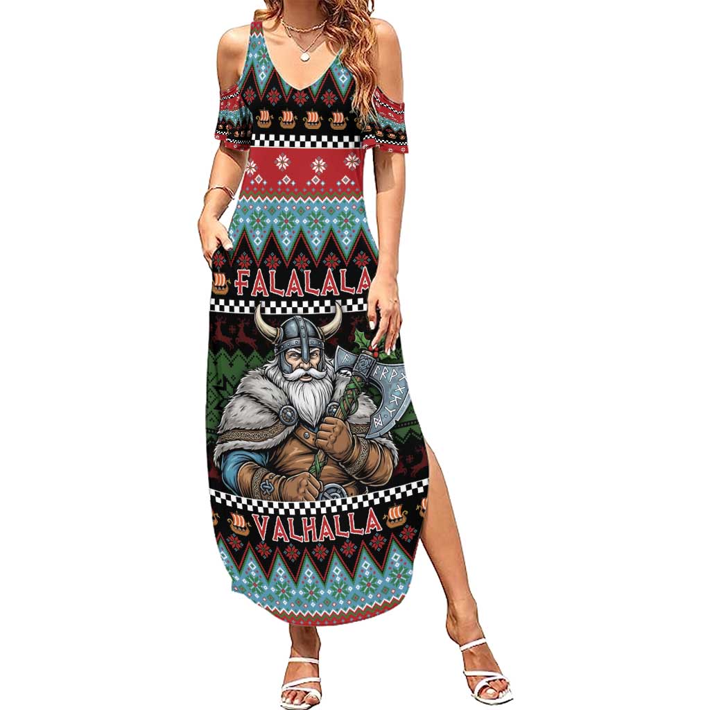 Vikings Christmas Family Matching Summer Maxi Dress and Hawaiian Shirt Warrior Santa - Wonder Print Shop