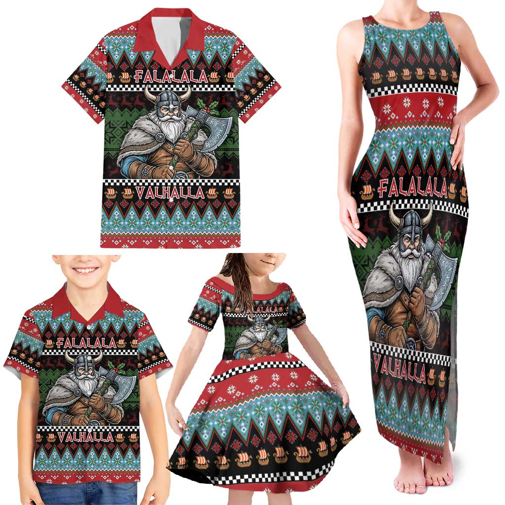 Vikings Christmas Family Matching Tank Maxi Dress and Hawaiian Shirt Warrior Santa - Wonder Print Shop