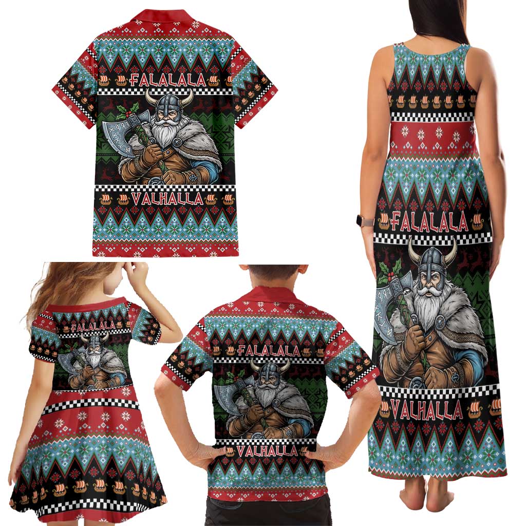 Vikings Christmas Family Matching Tank Maxi Dress and Hawaiian Shirt Warrior Santa - Wonder Print Shop