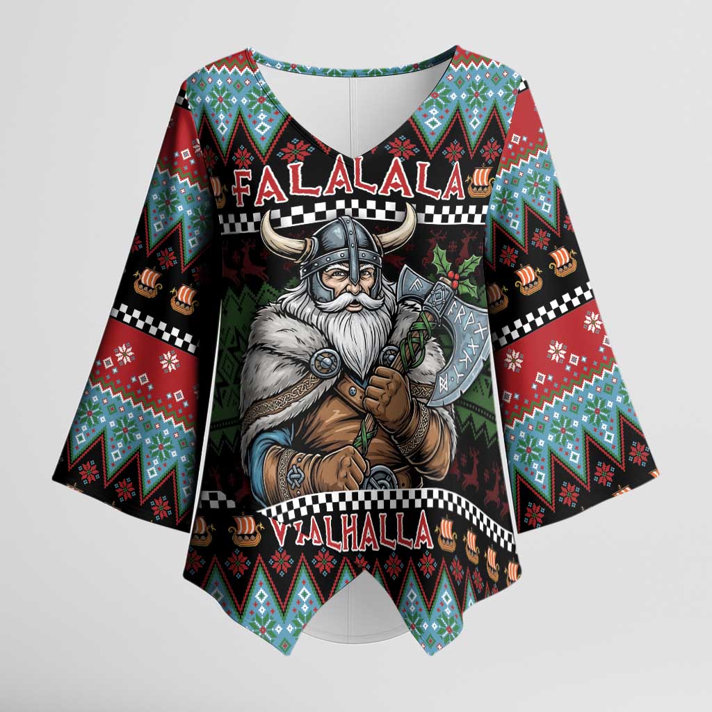 Vikings Christmas Kimono Sleeve Blouse Warrior Santa - Wonder Print Shop