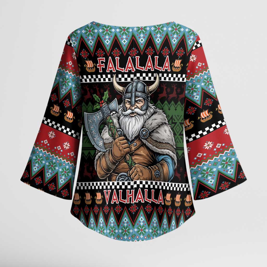 Vikings Christmas Kimono Sleeve Blouse Warrior Santa - Wonder Print Shop