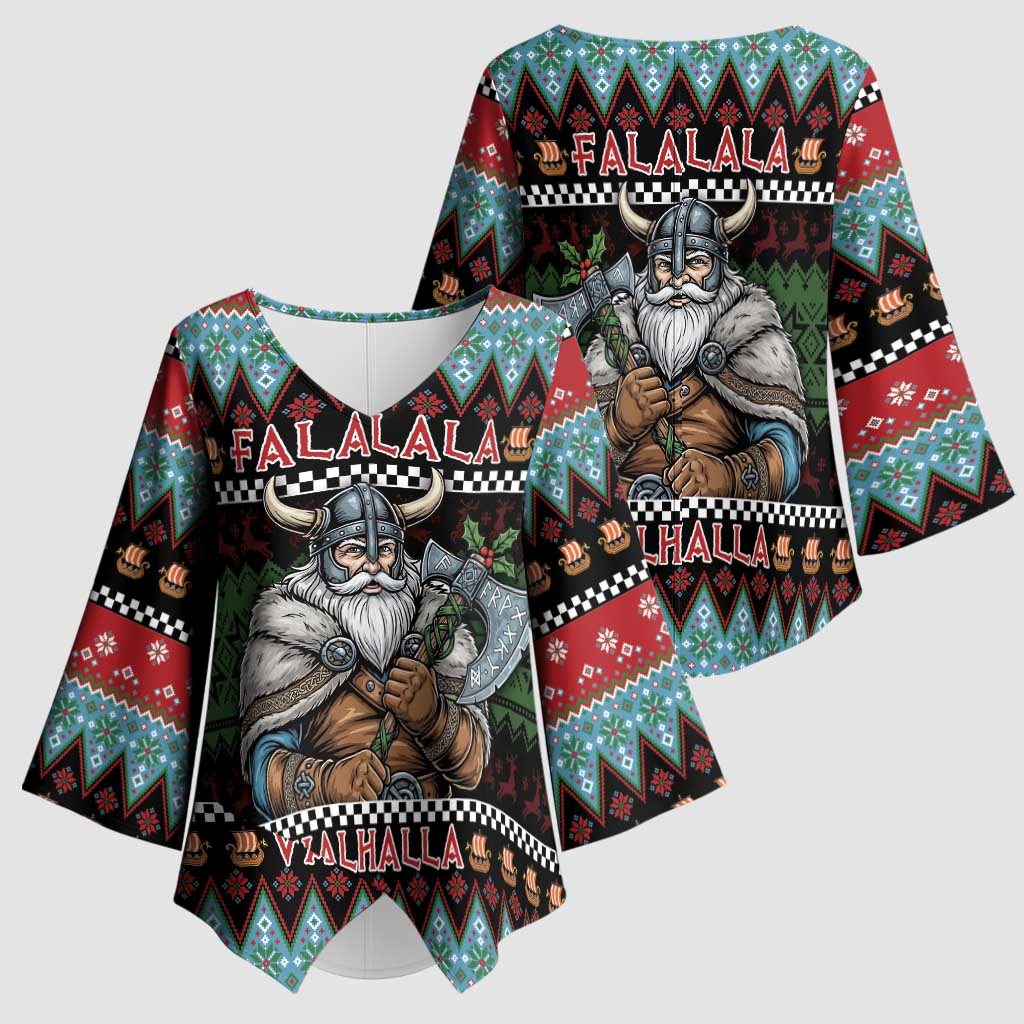 Vikings Christmas Kimono Sleeve Blouse Warrior Santa - Wonder Print Shop