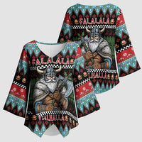 Vikings Christmas Kimono Sleeve Blouse Warrior Santa - Wonder Print Shop