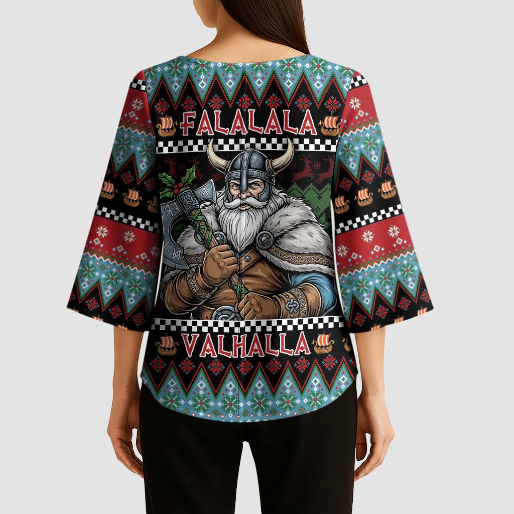 Vikings Christmas Kimono Sleeve Blouse Warrior Santa - Wonder Print Shop
