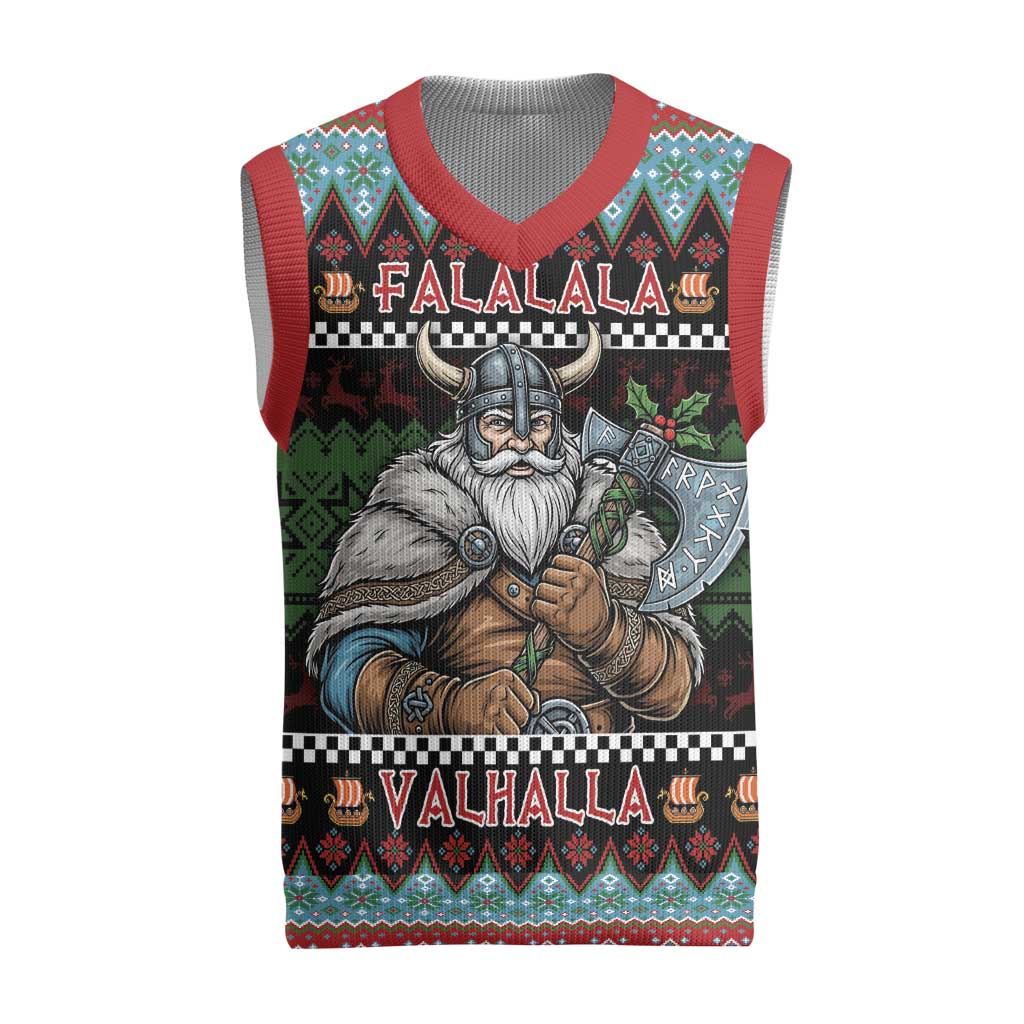 Vikings Christmas Knitted V-Neck Vest Warrior Santa - Wonder Print Shop