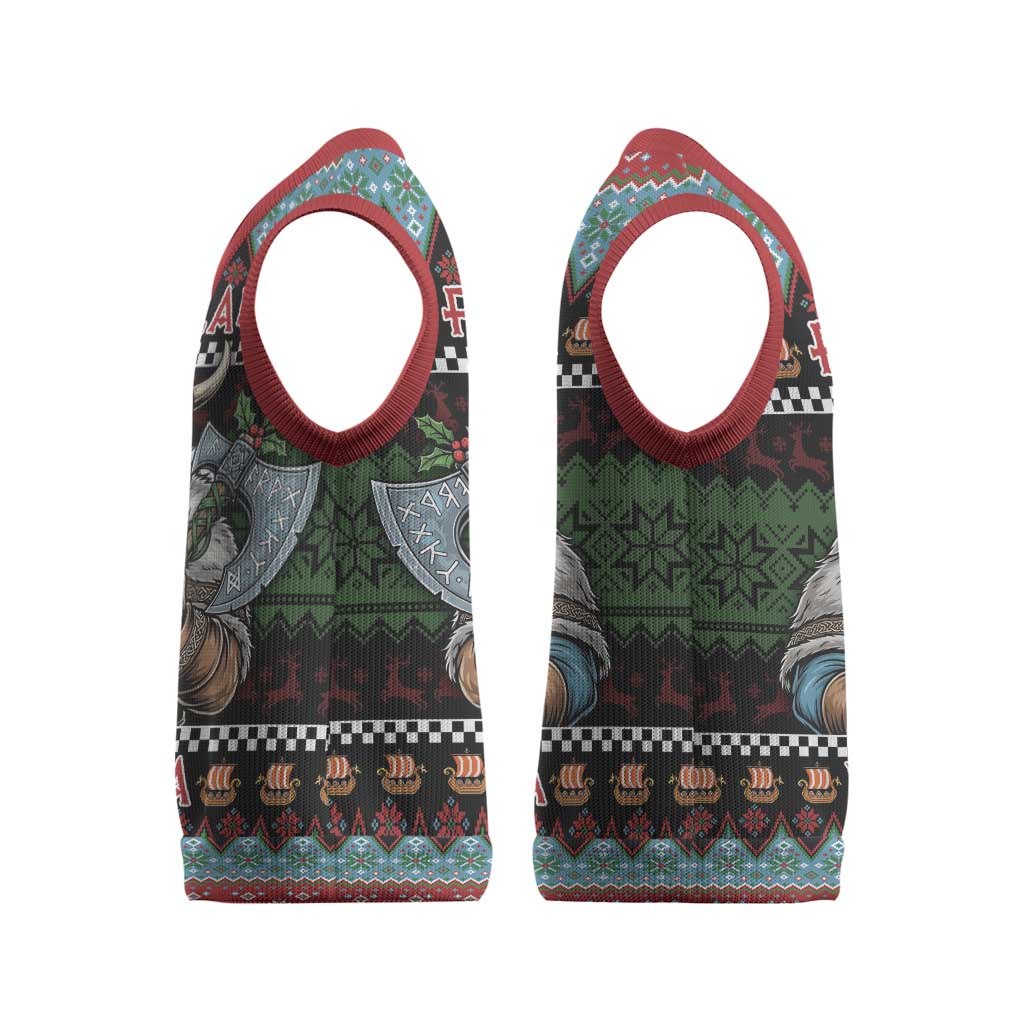 Vikings Christmas Knitted V-Neck Vest Warrior Santa - Wonder Print Shop
