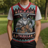 Vikings Christmas Knitted V-Neck Vest Warrior Santa - Wonder Print Shop
