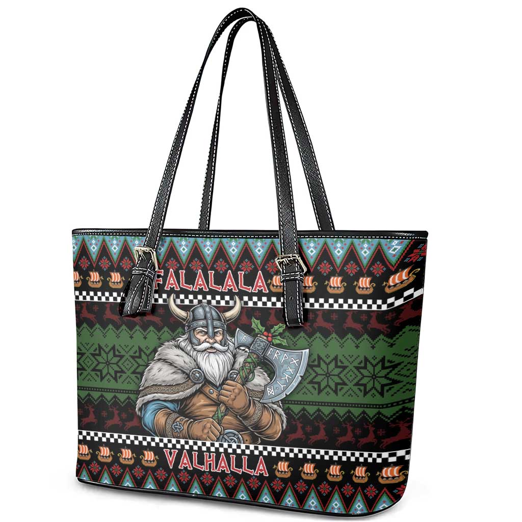 Vikings Christmas Leather Tote Bag Warrior Santa - Wonder Print Shop