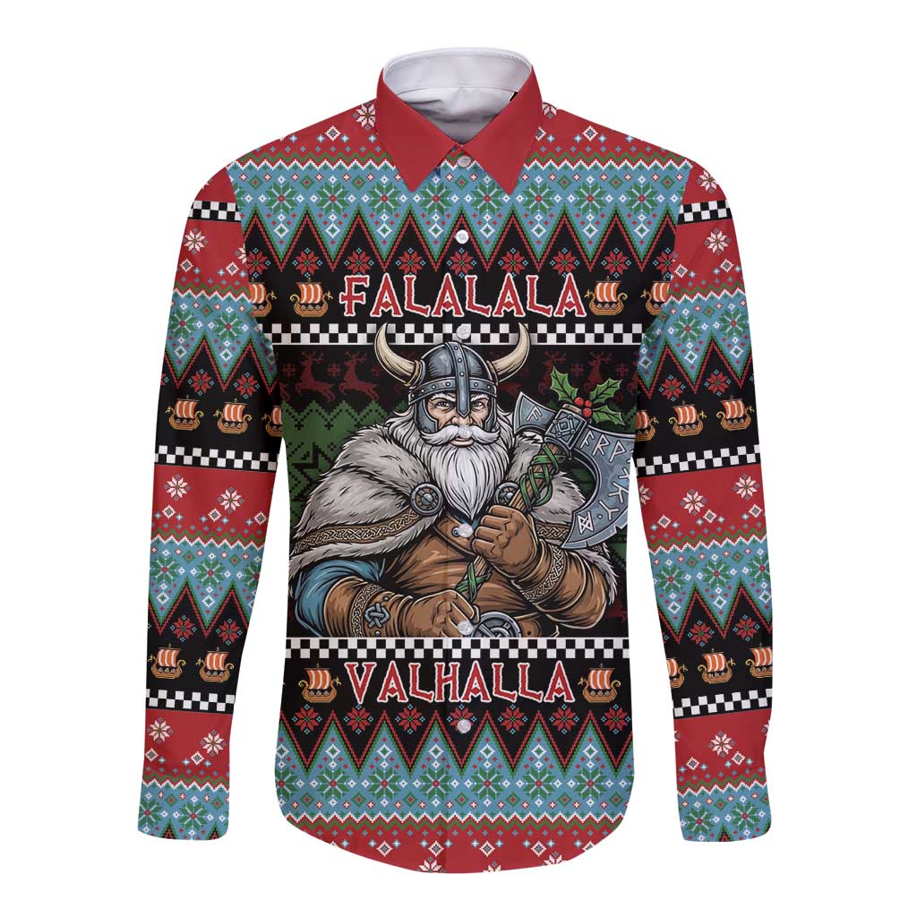 Vikings Christmas Long Sleeve Button Shirt Warrior Santa - Wonder Print Shop