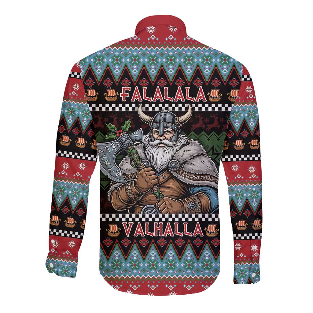 Vikings Christmas Long Sleeve Button Shirt Warrior Santa - Wonder Print Shop