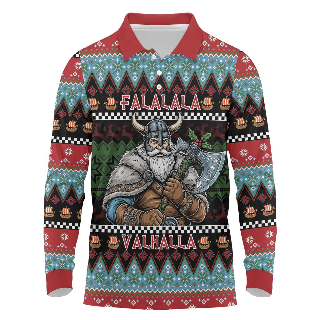 Vikings Christmas Long Sleeve Polo Shirt Warrior Santa - Wonder Print Shop
