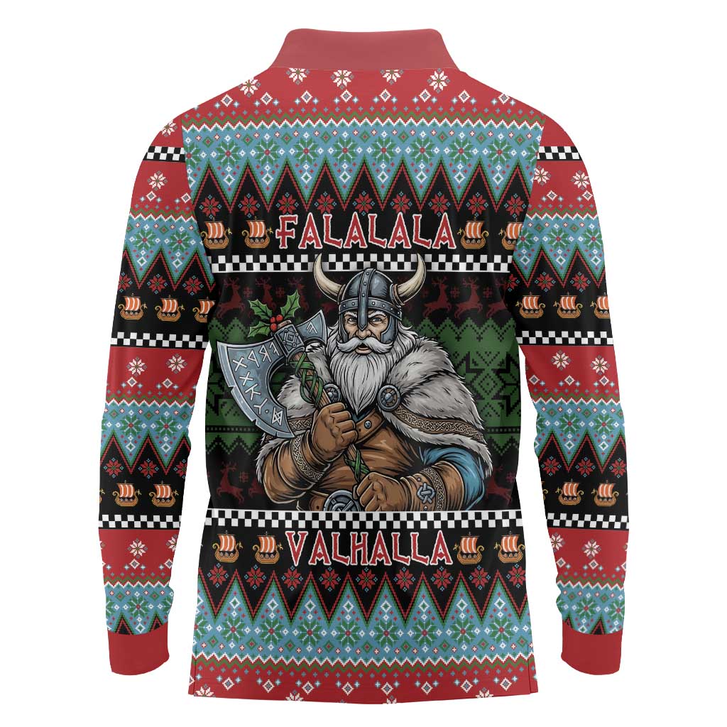Vikings Christmas Long Sleeve Polo Shirt Warrior Santa - Wonder Print Shop