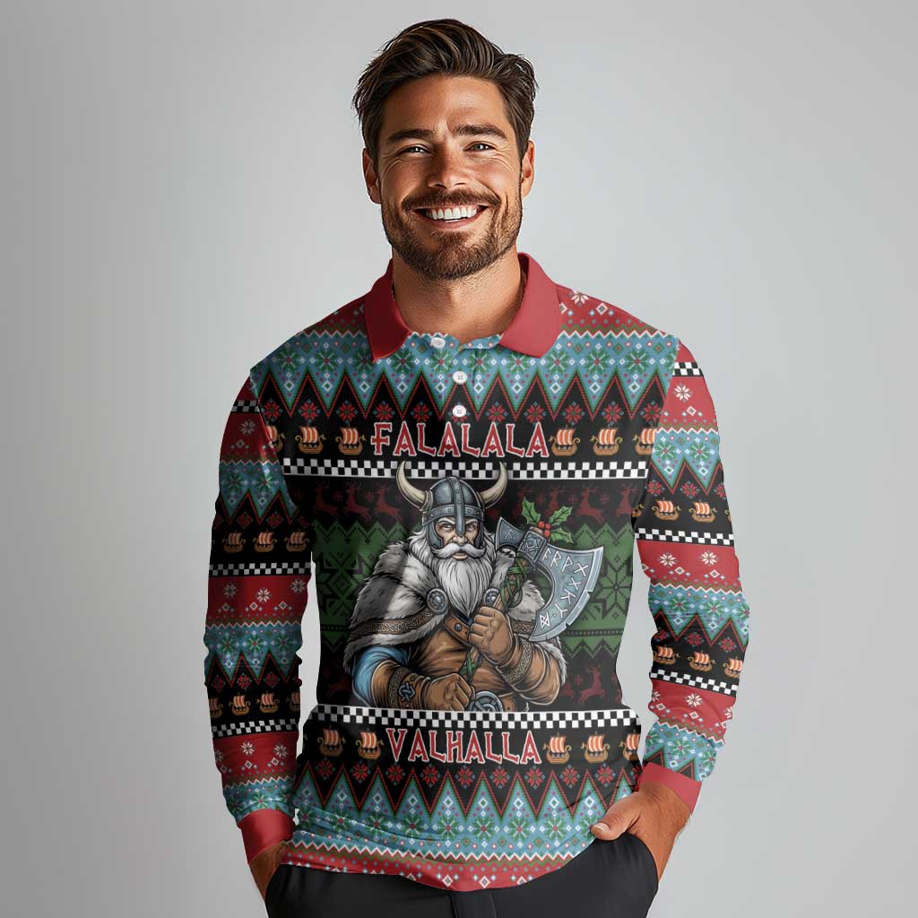Vikings Christmas Long Sleeve Polo Shirt Warrior Santa - Wonder Print Shop